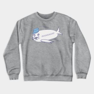 Flying Seal Airplane, Grey, Silly Animal Design, Funny Animal Crewneck Sweatshirt